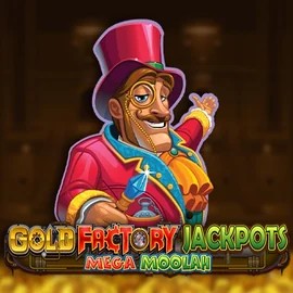 Gold Factory Jackpots Mega Moolah slot logo by Aurum Signature Studios at Vegas Now CasinoGold Factory Jackpots Mega Moolah